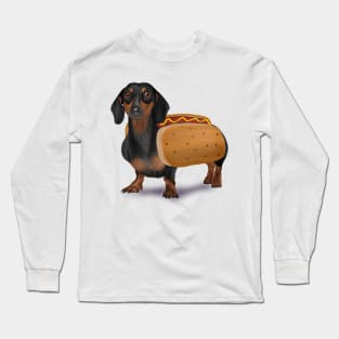 Halloween Wiener Dog Dachshund Hot Dog Costume Drawing Long Sleeve T-Shirt